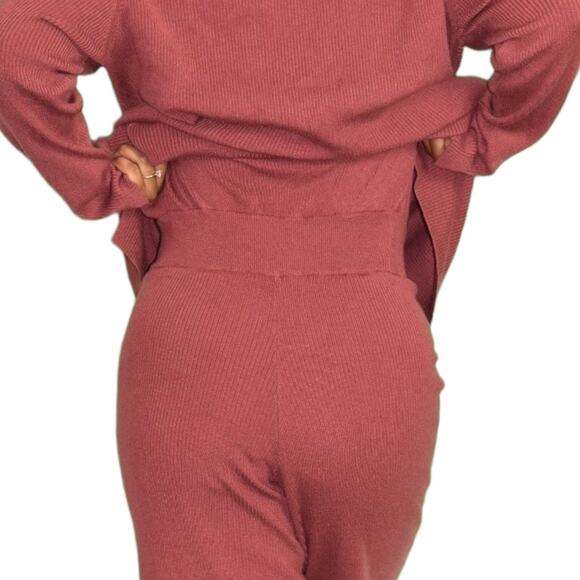 Mila Owen Jumpsuit Orange Ribbed Sweater Knit Straight Leg One Piece Stretch XS - Picture 5 of 15